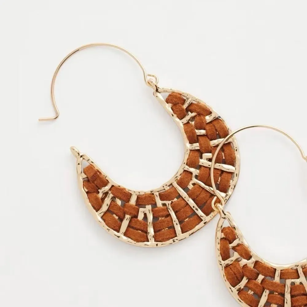 Chico's Leather Half-Moon Hoop Earrings New NWT Boho Western